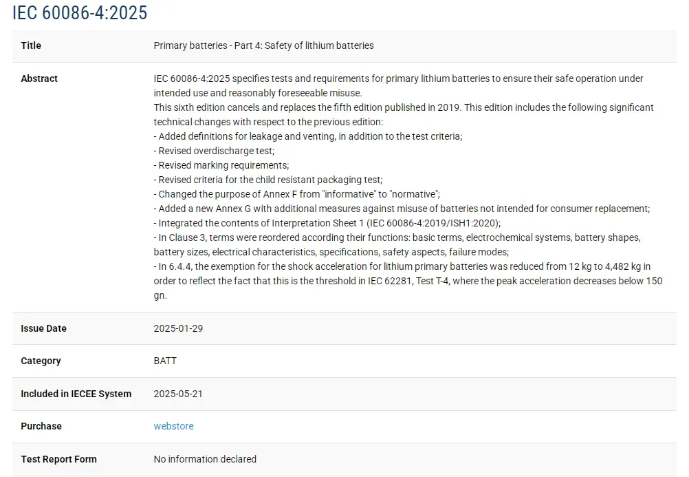 What is the IEC 60086-4:2025 Testing Standard?