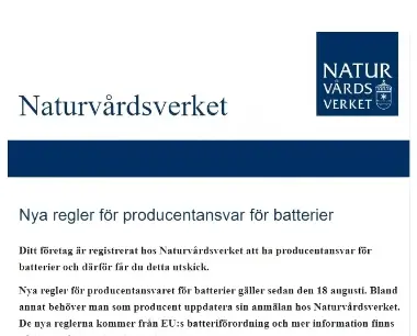 Swedish Battery Act Requires an Authorised Representative(图1)