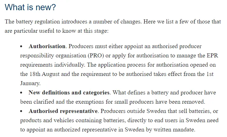 Swedish Battery Act Requires an Authorised Representative(图2)