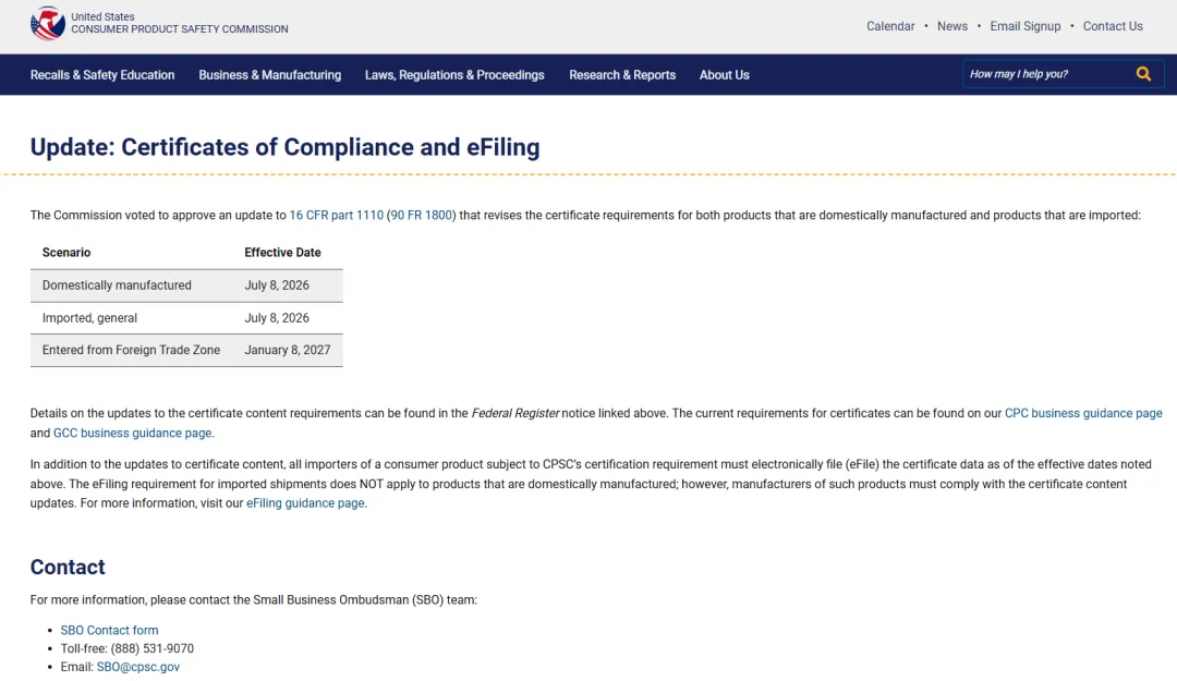 CPSC Products Must Undergo eFiling